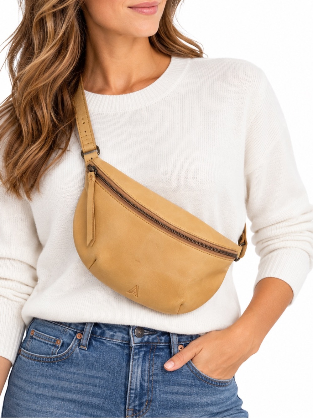 ABLE Berkeley Belt Bag Whiskey Tan Leather Crossbody Handmade Ethiopia